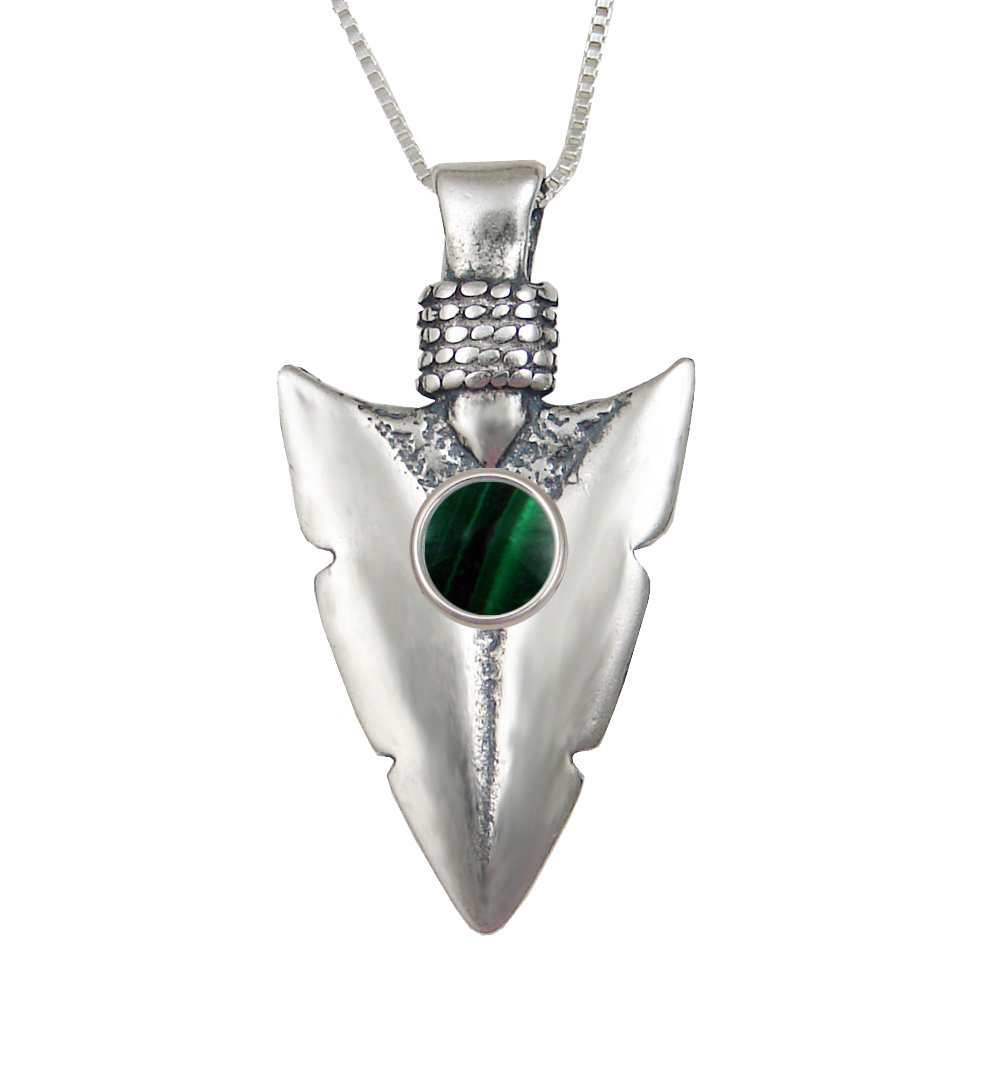 Sterling Silver Arrowhead of the Ancients Pendant With Malachite